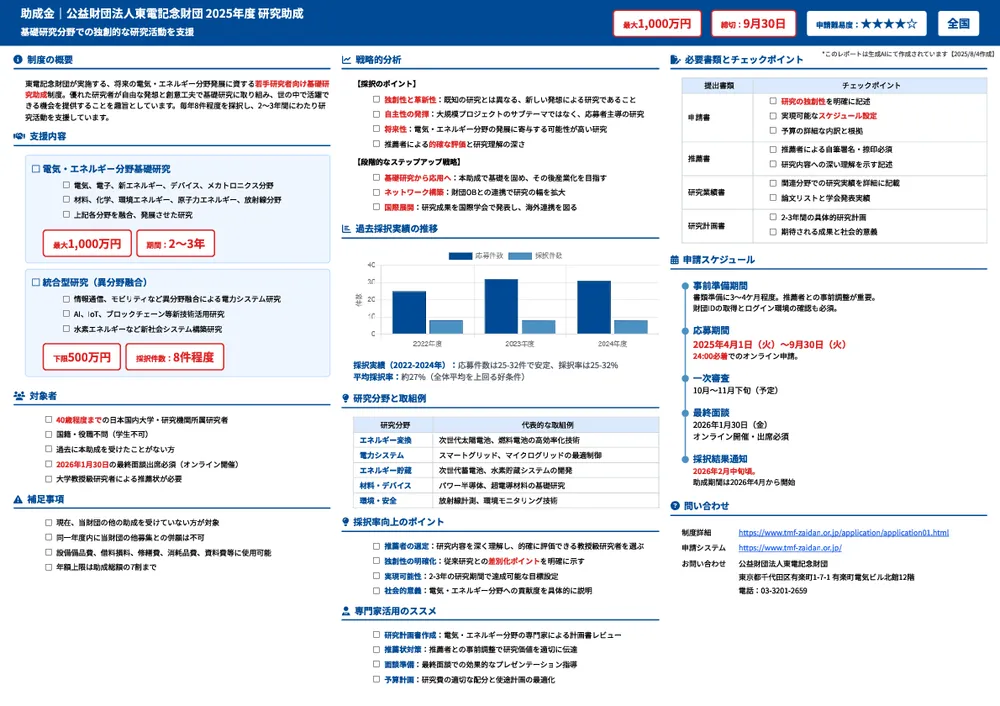 公益財団法人東電記念財団 2025年度 研究助成（基礎研究）