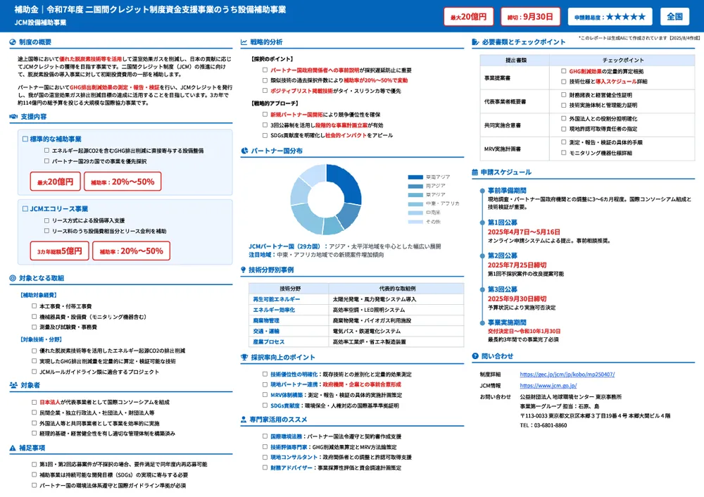 令和7年度 二国間クレジット制度資金支援事業のうち設備補助事業（JCM設備補助事業）