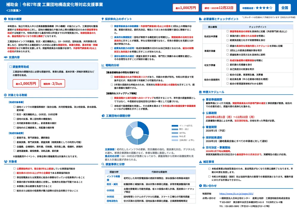 令和7年度 工業団地構造変化等対応支援事業<2次募集>
